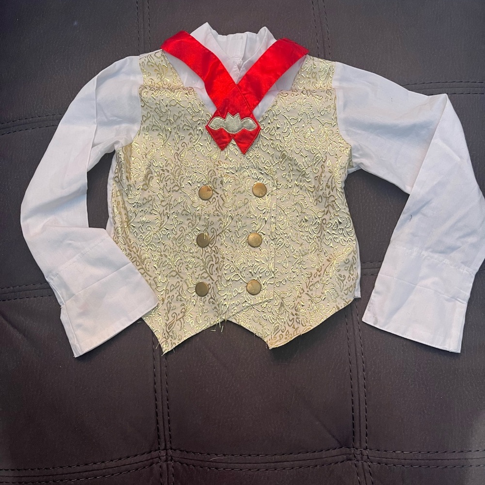 Dracula costume. White and Gold Lace Vest with Red Bow—size 4T